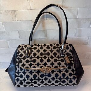 Coach Madison Small Madeline East West Satchel Leather Trim
Op Art Fabric